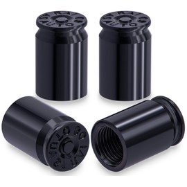 MEAJOO 4PCS Bullet Shell Tire Valve Stem Caps, Aluminum Alloy Car Air Stem Cap, Universal Dustproof Tire Valve Stem Covers for Cars, SUV, Trucks, Bikes, Motorcycles, Bicycles (Black)