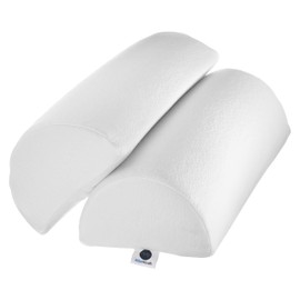 AllSett Health Half Moon Bolster Pillow for Legs, Back and Head (2 Pack) Semi Roll for Ankle and Foot Comfort with White Cotton Machine Washable Cover | Premium Memory Foam | 2 Pillow System