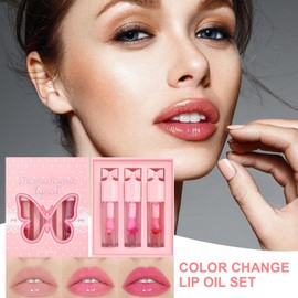 Lip Oil Color Changing,Moisturizing Color Change Tinted Lip Oil - Shiny Glossy Lipgloss Long Lasting Makeup Accessories for Girlfriend Mom Daughter