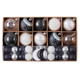 DecorbyHannah 50ct Christmas Ball Ornaments Set,Mini Vintage Shatterproof Black White Christmas Tree Ornaments Decorative Hanging Baubles for Small Xmas Tree, Party,Home Decor