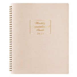 Appointment Book 2026-2027 - August 2026 to July 2027 with Times, Appointment Diary 2026-2027 A4 Week to View Hourly Planner in 15 Minutes, 21.8 x 29 cm, Soft Leather Cover, Beige