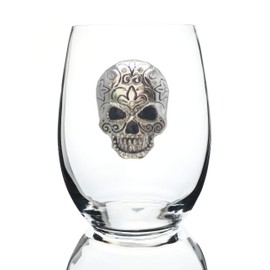 THE QUEENS' JEWELS Skull Jeweled Stemless Wine Glass - Unique Gift for Women, Birthday, Cute, Fun, Not Painted, Decorated, Bling, Bedazzled, Rhinestone