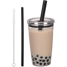 CJWLKJ Tritan Plastic Tumbler with Lid and Straw, 16oz Premium Insulated Iced Coffee Cups, Reusable Plastic Cups with Lid and Straw, Black