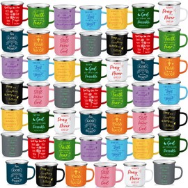 Didaey 48 Pcs Christian Gifts Mugs Bulk 12 oz Religious Coffee Enamel Mugs with Handle Inspirational Employee Appreciation Gift Thank You Gifts for Staff Volunteers Teacher Nurse Church Groups Sunday