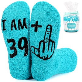 Teniinet Funny 40th Birthday Gift Ideas for Her - Unique & Thoughtful Presents for Women, Special Socks to Celebrate Turning 40(Turquoise Blue)