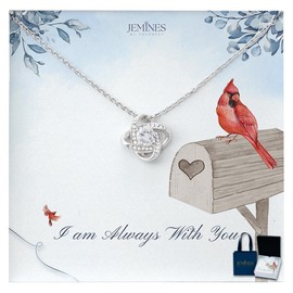 JEMINES Sympathy Gifts, Remembrance Bereavement Memorial Presents Jewelry Necklace with Sentimental Messages Card for Loss of Loved One (Love Knot, Cardinal)