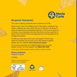 Marie Curie Charity Robins & Berries Christmas Cards, Pack of 10 with Envelopes, 14x14cm, 100% FSC Board, Made in UK