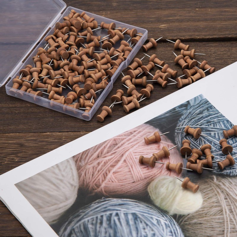 AIEX 100 Pieces Wood Push Pins Map Push Pins Map