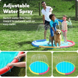 SLOOSH Non-Slip Splash Pad Sprinkler - Outdoor Water Play Toys Backyard Fountain Mat for Toddlers Kids Dogs, Thickened Sprinkler Outside Pool Party Durable for Girls Boys Pets (72in, Multicolor)