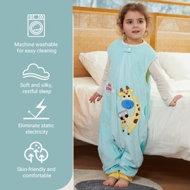MICHLEY Kids Sleeveless Zipper Sleeping Bag, Autumn Winter Sleeping Sack Polyester Wearable Blankets for Boy Girl, Green Giraffe, L