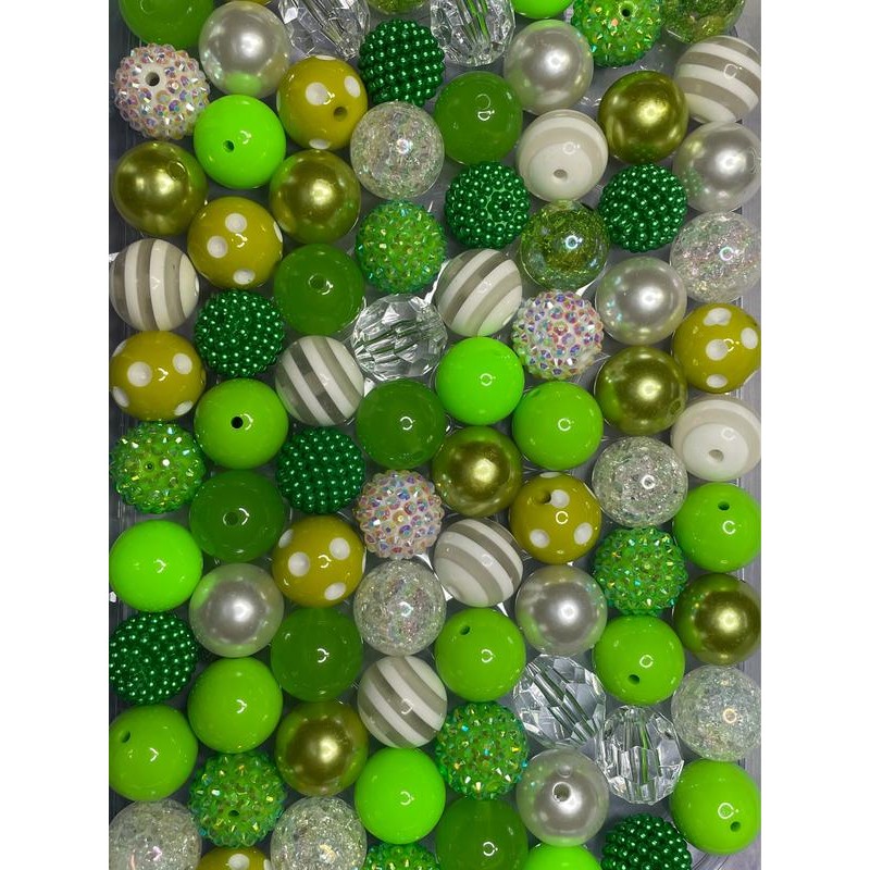 Green Mix - 20mm Bubble Gum Bead Mixes, Chunky Bead