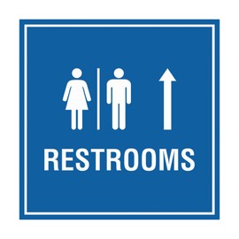 Square Restrooms Up Arrow Sign (Blue) - Medium 1 Pack