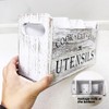 Kitchen Utensil Holder with 3 Compartments, Wooden Storage Utensil Organizer