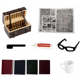 Laroal Mini-Retro-Reiseset aus Holz, Mini-Box, Zahnputzbecher, Kamera, Bücher und Zeitungen, Reise-Deko, Boutique, geeignet für Zwerge, Kunststoff, Mehrfarbig