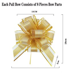 YUANJIASHUN YAO 10 Pack Pull Bows Large Satin Ribbon, Florist Gold Organza Pull Bows for Gift Wrapping, Wedding Cars, Baskets,Christmas Wrapping, Party Decorations,6 Inches Diameter (Gold)