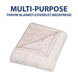 Cathay Home Luxe Faux Fur Mink Ultra-Soft Embossed Bedding Blanket -King, Cream, 1-Piece Throw/Blanket/Coverlet/Bedspread