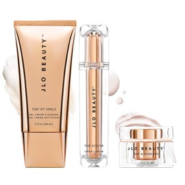 JLO BEAUTY Kit Básico De Cuidado Facial, Set De 3 Piezas Con Limpiador Facial, Sérum Y Crema Hidratante, Rutina Diaria De Cuidado De La Piel Para Mujeres, Incluye Limpiador Facial De 148 Ml, Sérum De