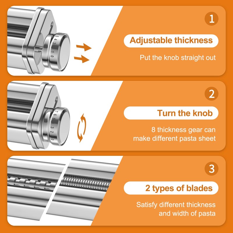 Pasta Maker Attachment for KitchenAid Stand Mixers, Stainless Steel for