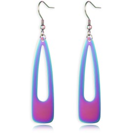 REELMAR Elegant Long Teardrop Dangle Earrings for Women Trendy - 7.5cm Geometric WaterDrop Drops, Dainty Lightweight Polished Stainless Steel Statement Jewelry (Rainbow)