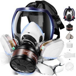Full Face Respirator Gas Mask - Reusable Gas Masks Survival Nuclear and Chemical with 40MM & 6001 Activated Carbon Filters Against Gases, Chemicals, Dust, Vapors for Spray Paint, Industry, Sanding