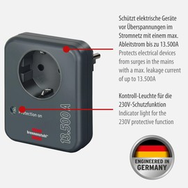 Brennenstuhl Steckdosenadapter mit Überspannungsschutz 13.500 A (Adapter als Blitzschutz für Elektrogeräte) anthrazit