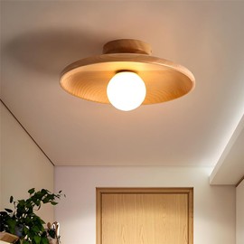 NIUYAO Ceiling Light Shallow Bowl Wooden Saucer Shaped Close to Ceiling Lamp Simplicity Semi-Flush Mount Light use G9 Bulb for Corridor Hallway -Wood