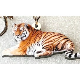 Tiger Relaxing Flat Acrylic Key Ring Keychain Jewelry