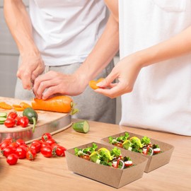 Allbusky 50PCS Disposable Kraft Paper Food Trays, Oil-Proof Paper Food Serving Trays, Boat Picnic Boxes, Serving Food Container Cardboard Bowls Burger Trays Sandwich Tableware