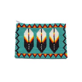 Native American Inspired Feather Czech Glass Seed Bead Coin Purse Pouch - Handmade Tribal Bags (Turquoise)
