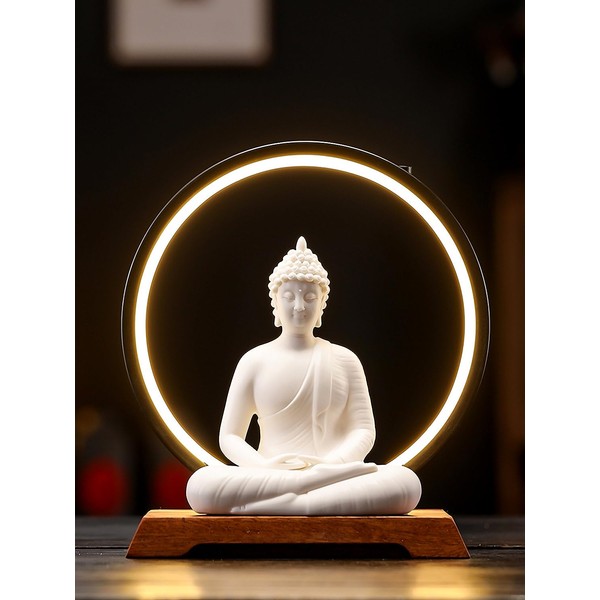 Dyware 8.8 Inch LED Buddha Statue for Indoor, White Ceramic