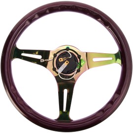 NRG Innovations ST-015MC-PP Classic Wood Grain Wheel (350mm 3 Neochrome spokes, purple pearl paint)
