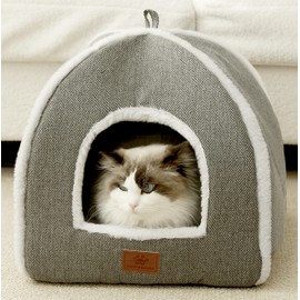 cat beds for Indoor Cats, Foldable cat Bed cave, cat House with Washable Cushions, cat Bed for Kittens, Small Pets, cat Tent, Soft and Warm Indoor cat House, Gray…