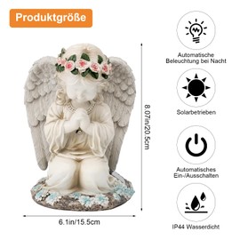 HENGBIRD Solar Angel Garden Figures, Solar Lantern Garden Figures, Gifts for Women, Grave Decoration, Weatherproof Cemetery Garden Decoration, Fairy Angel Sculpture Decoration, Lawn, Yard, Patio,