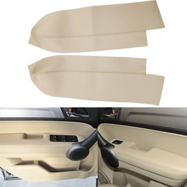 Hoypeyfiy - 2 piezas (1 par) de microfibra de piel para puerta delantera, cubierta de reposabrazos de repuesto para Honda Cr-V CRV 2007-2012 (solo piel), color beige bronceado