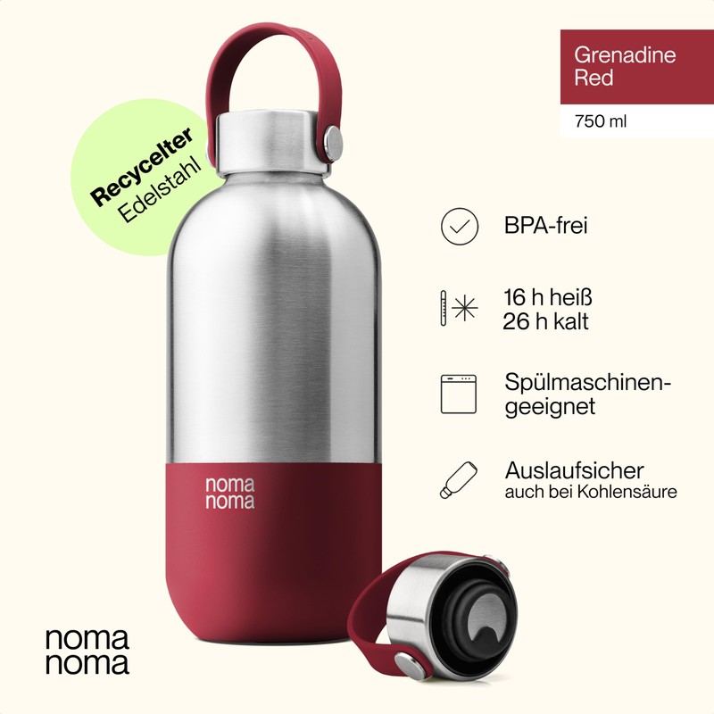 noma noma Stainless Steel Drinking Bottle, Suitable for Carbonated Drinks,