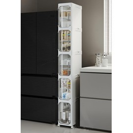 5-Tier Narrow Storage Cabinet: Slim Plastic Storage Organizer with Doors and Adjustable Shelves, Movable Waterproof Floor Cabinet for Small Spaces, Ideal for Bathroom, Kitchen, Laundry, Office.