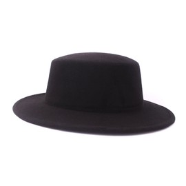 Happyupcity Black Classic Wool Fedora Hat Women Men Flat Top Hat Vintage Wide Brim Jazz Cap for Concert Wedding