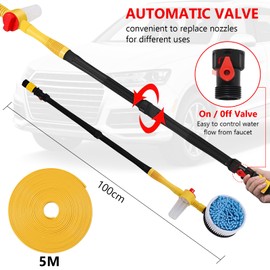 Bocguy Waschbürste mit Teleskopstiel, 360° Rotierende Autowaschbürste, Autowaschbürste mit 5M Schlauchanschluss, Hochdruck Wasserpistolen Auto Waschbürsten Set für Waschen Autos Wänden Fenstern