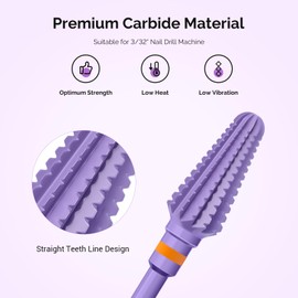 MelodySusie Professional Tornado 3/32'' Nail Drill Bits, Carbide Tungsten Multi-function Bits, Suitable for Manicure Pedicure Cuticle Gel Polishing, Salon Bits, Series Bit-X, Purple, 2XC