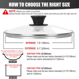 Pan Lid 8 Inch - Tempered Glass Pot Lid - Replacement Pan Cover for Cast Iron Skillets, Frying Pans, Pots and Wok, Heat Resistant Handle