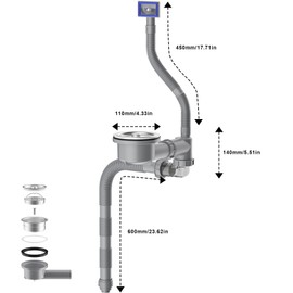 QruiLanTu Single Bowl Kitchen Sink Drain Kit Space Saving Sink Drain Kit Universal Kitchen Sink Drain Pipe 3-1/2inch Kitchen Sink Drain with 304 Stainless Steel Kitchen Sink Drain Basket