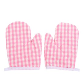 IMIKEYA 2Pcs Boys and Girls Oven Mitts Heat Resistant Gloves for Cooking Pink Checkered