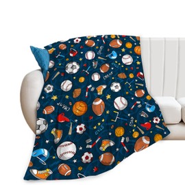 Sports Blanket Basketball Soccer Baseball Throw Blankets for Girls Boys Funny Balls Fleece Throws Cozy Flannel Warm Fuzzy Blue Plush Stuff for Sofa Bed Decor Gifts for Kids Men Women 50"x40"