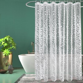 EurCross 200 x 200cm Extra Wide Shower Curtain, EVA Translucent Bright Waterproof Anti Mould Shower Curtain Liner - Cobblestone - 2 x 2m/78''W x 78''L