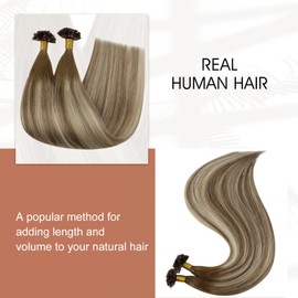 Full Shine Balayage Keratin Ktip Hair Extensions Human Hair Color 3 Dark Brown Fading to 8 Ash Brown And 22 Blonde 16 Inch Keratin Bond Human Hair Extensions 50Gram Remy Hair Extensions Add Volume