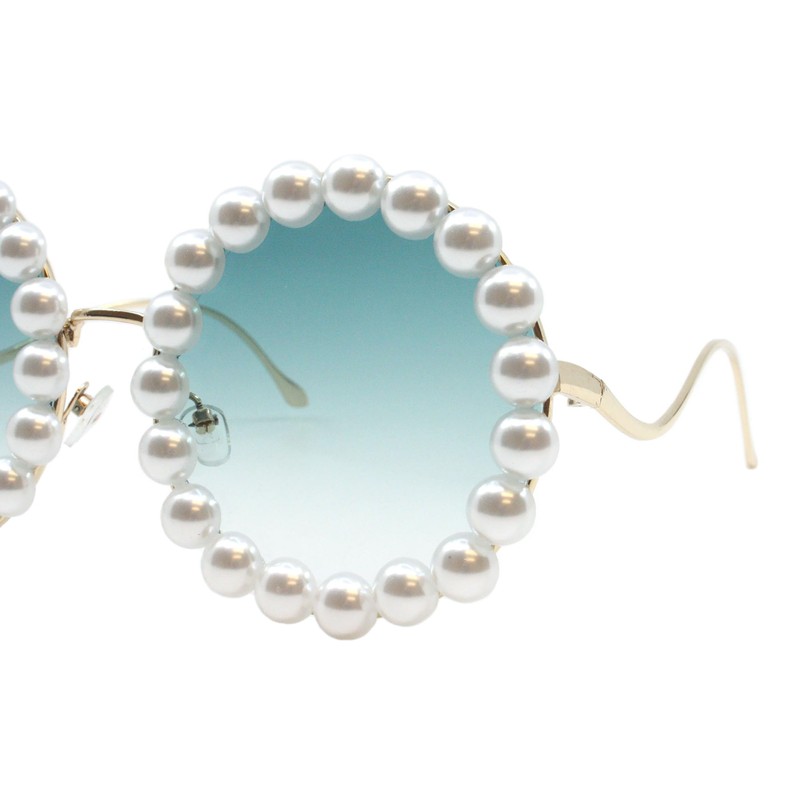 Women's Round Sunglasses Oversized Gold Metal Frame With Pearls UV400