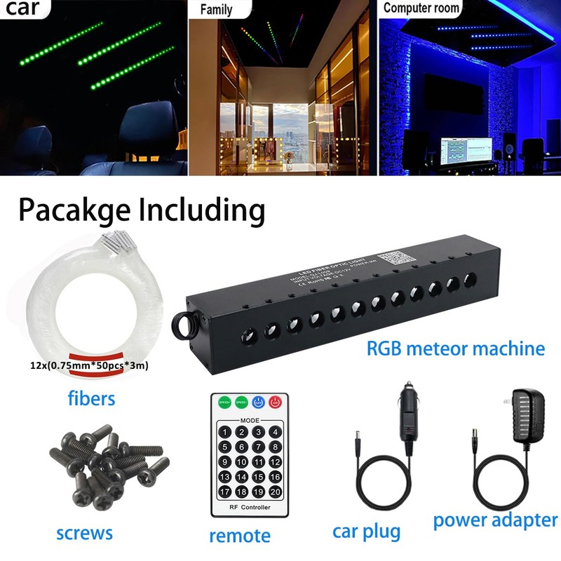 AZIMOM RGB 12LED Meteor Shooting Star Kits 600pcs 0.03in 9.8ft