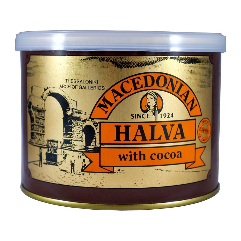 Greek Macedonian Halva with Cocoa Net Weight 500gr Tin can