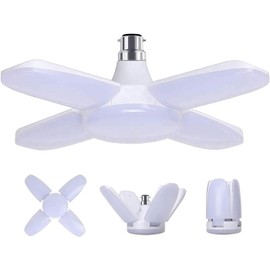 ZFQ B22 Bayonet LED Garage Light 60W, 6500K Daylight White 6000Lm Deformable Workshop Ceiling Lamp BC Bayonet Cap with 4 Adjustable Panels, for Garages, Basement, Warehouse, Attic, Gym (Pack of 1)