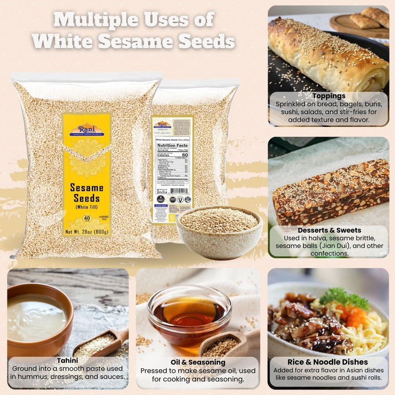 Rani Sesame Seeds Whole White, Hulled (Till) 28oz (800gm) ~
